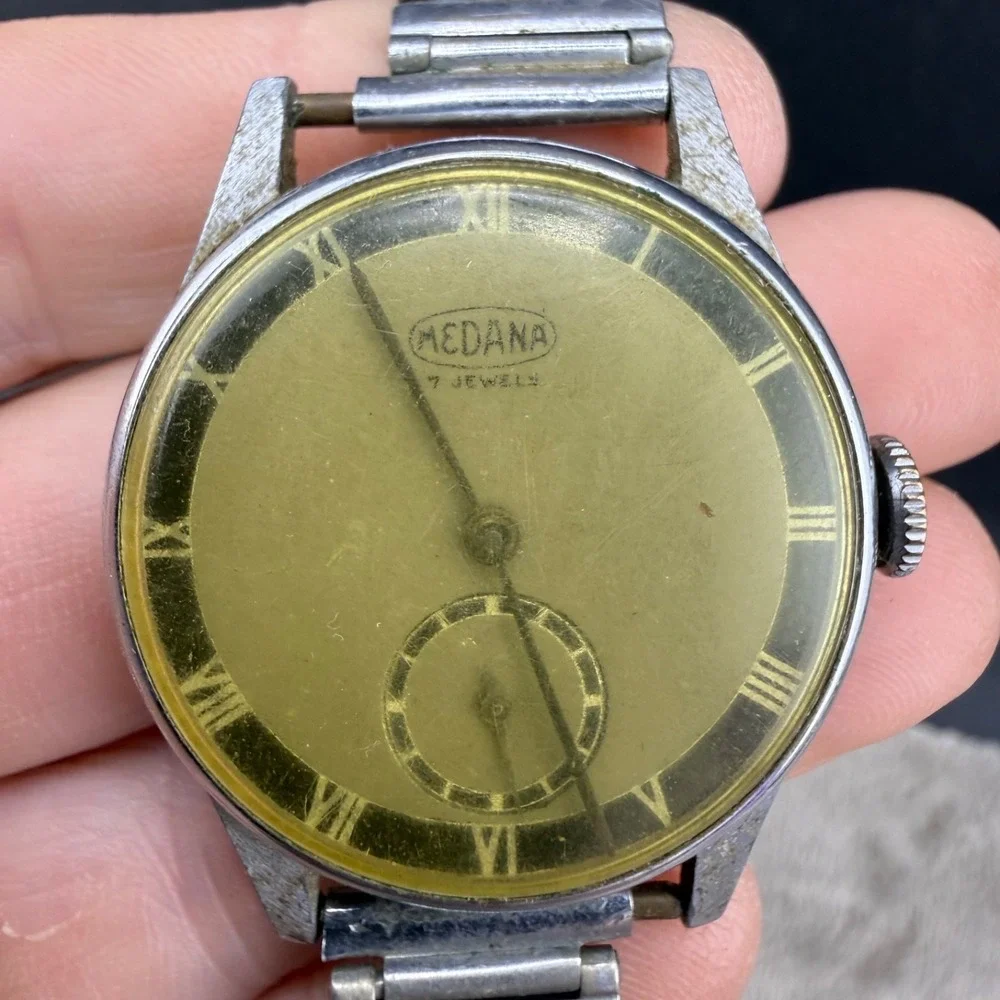 Vintage Medina Watch Military Silver Tone Unique Band‎ UNTESTED 9